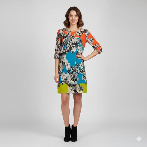 Yoana Baraschi Anthropologie Floral Colorblock Midi Dress Shift Silk Feel S - Picture 1 of 16